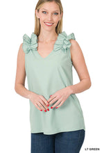 Load image into Gallery viewer, Woven Ruffled Shoulder Trim Sleeveles Top: 1-1-2-2 (S-M-L-XL) / YELLOW
