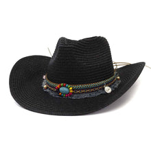 Load image into Gallery viewer, Western Style Belt Cowboy Straw Hat Outdoor Beach Hat: Milky White
