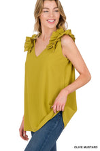 Load image into Gallery viewer, Woven Ruffled Shoulder Trim Sleeveles Top: 1-1-2-2 (S-M-L-XL) / DUSTY TEAL
