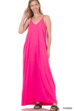Load image into Gallery viewer, V-neck Cami Maxi Dress With Side Pockets: 1-2-2-1 (S-M-L-XL) / BRIGHT PINK
