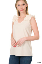 Load image into Gallery viewer, Woven Ruffled Shoulder Trim Sleeveles Top: 1-1-2-2 (S-M-L-XL) / YELLOW
