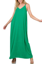 Load image into Gallery viewer, V-neck Cami Maxi Dress With Side Pockets: 1-2-2-1 (S-M-L-XL) / DUSTY TEAL
