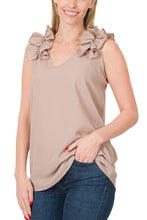 Load image into Gallery viewer, Woven Ruffled Shoulder Trim Sleeveles Top: 1-1-2-2 (S-M-L-XL) / DUSTY TEAL
