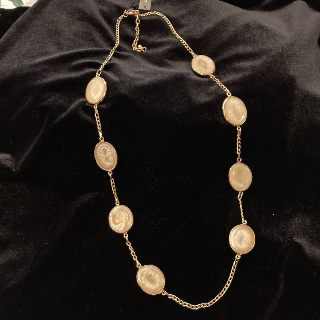 NWT Chico's Marcela Pearlized Discs Goldtone Long Necklace