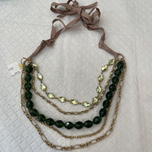 Load image into Gallery viewer, Talbots Multi Chain Swirl Green Beads Ribbon Tie Necklace
