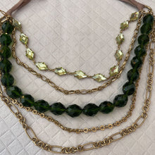 Load image into Gallery viewer, Talbots Multi Chain Swirl Green Beads Ribbon Tie Necklace
