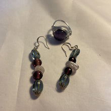 Load image into Gallery viewer, Asst SS Gemstone Wire Wrapped Ring &amp; Earrings Set Ring Sizes in Pics
