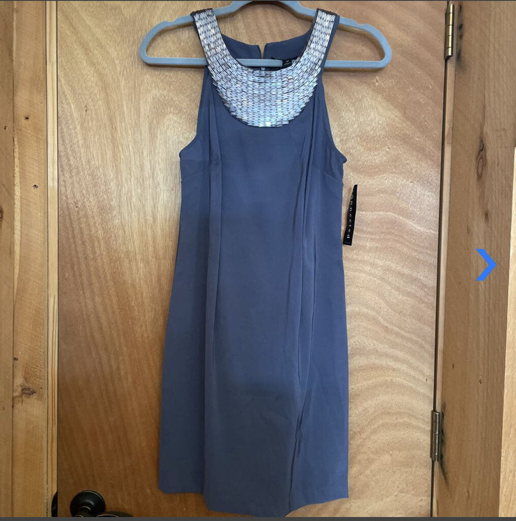 Connected Petite Metallic Neckline Gunmetal Gray Halter Dress Size 4P