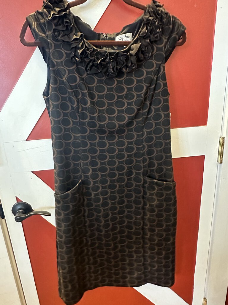 Sophia Christina Black/Brown Circle Print Dress w/ Pockets Size 10