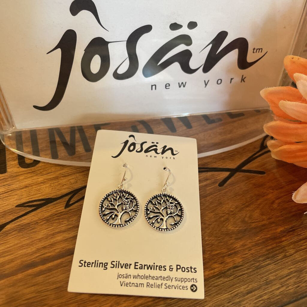 Josan SSW Owl on Tree in Circle Earrings