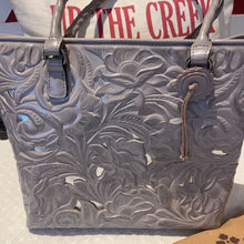 Load image into Gallery viewer, NWT Patricia Nash Adeline Tooled Cutout Cavo Silver/Grey Tote

