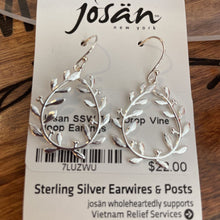 Load image into Gallery viewer, Josan SSW Tear Drop Vine Hoop Earrings
