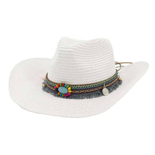 Load image into Gallery viewer, Western Style Belt Cowboy Straw Hat Outdoor Beach Hat: Brown
