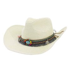 Load image into Gallery viewer, Western Style Belt Cowboy Straw Hat Outdoor Beach Hat: Brown
