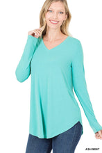 Load image into Gallery viewer, Premium Long Sleeve V Neck Round Hem Top: 1-1-2-2 (S-M-L-XL) / TEAL
