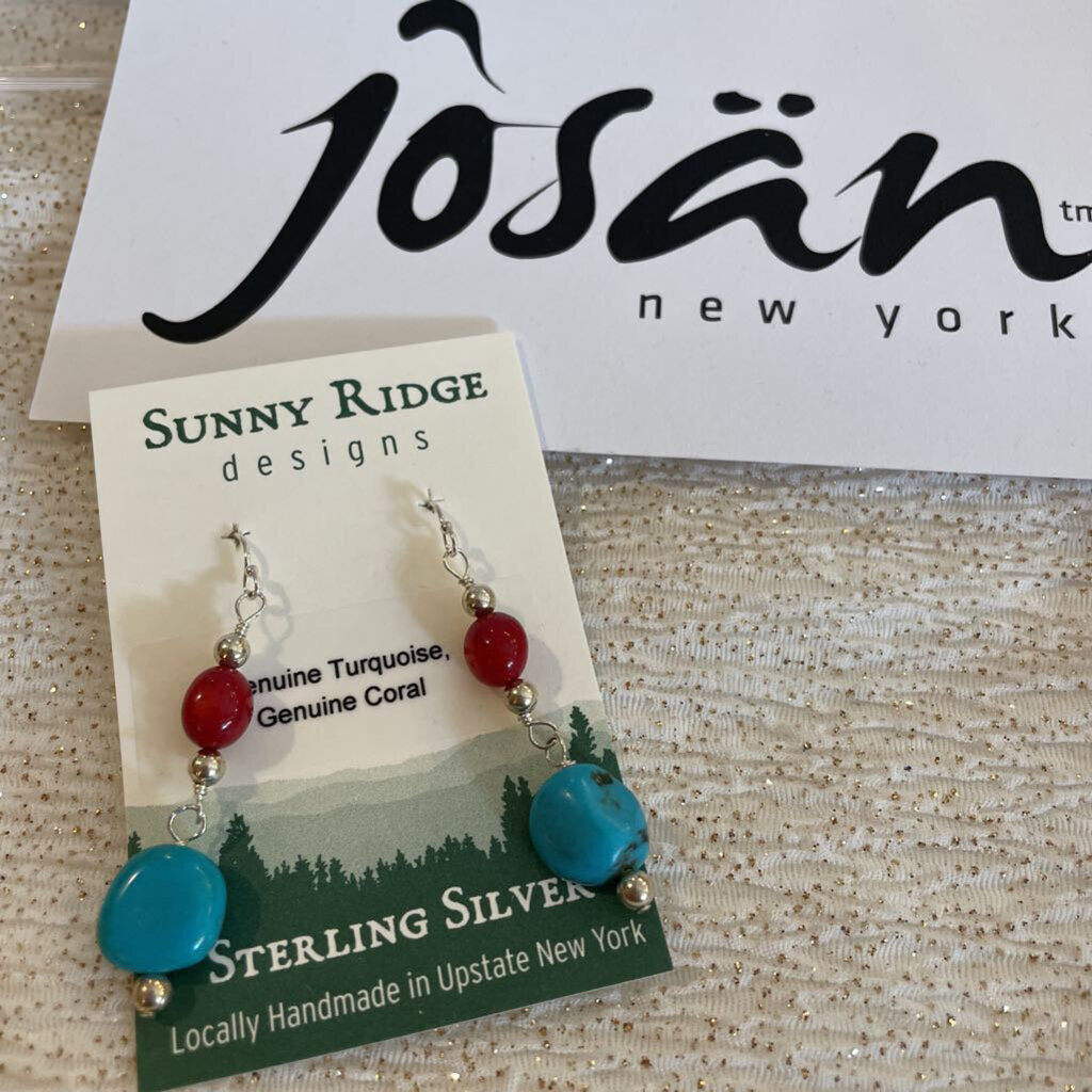 Josan Sunny Ridge SS Made in the USA Turquoise & Coral Dangle Earrings