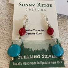 Load image into Gallery viewer, Josan Sunny Ridge SS Made in the USA Turquoise &amp; Coral Dangle Earrings
