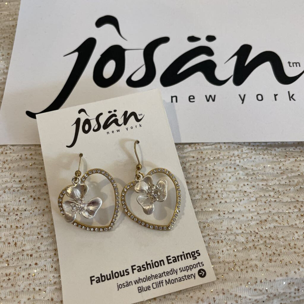Josan SSW Crystal Trimmed Two Tone Heart & Flowers Earrings
