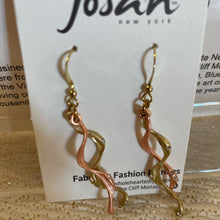 Load image into Gallery viewer, Josan GFW Two Tone Skinny Twisted Dangle w/ Crystals Earrings
