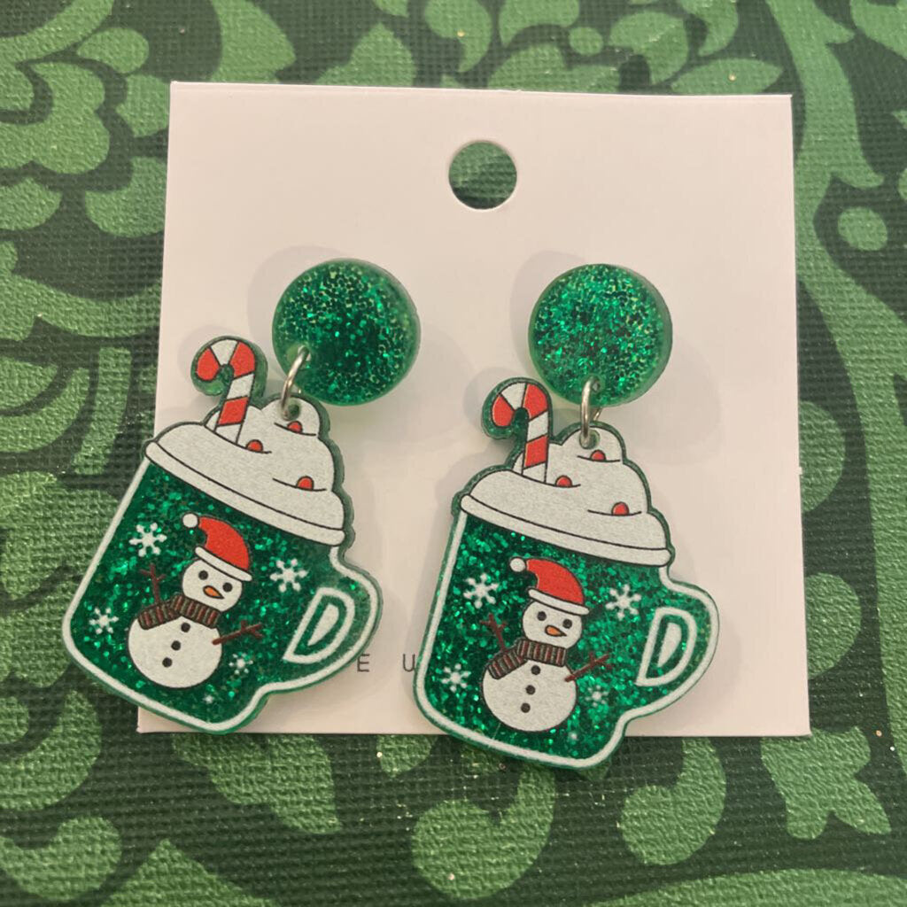 New! Acrylic Christmas Coffee Mug Earrings
