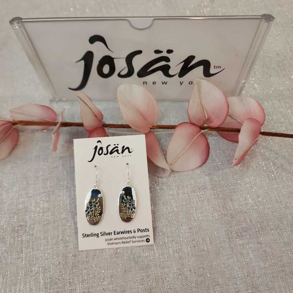Josan SSW Oval Blue Floral & Crystal Earrings