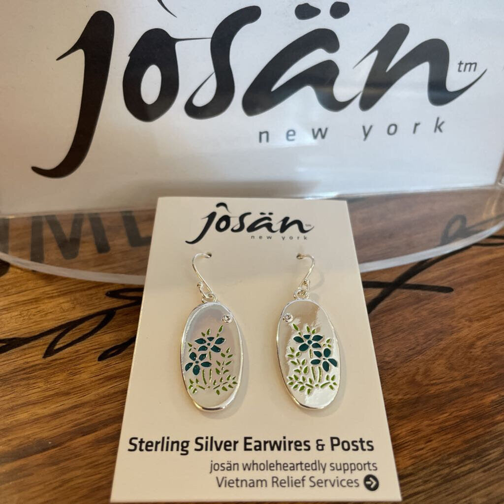 Josan SSW Oval Blue Floral Crystal Earrings