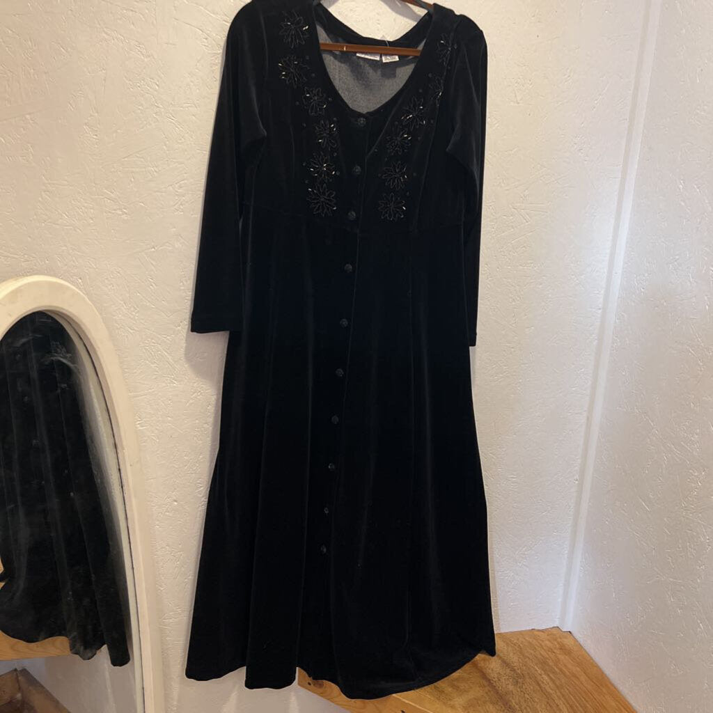 Vintage Button Up Sequin Velvet Dress Size L