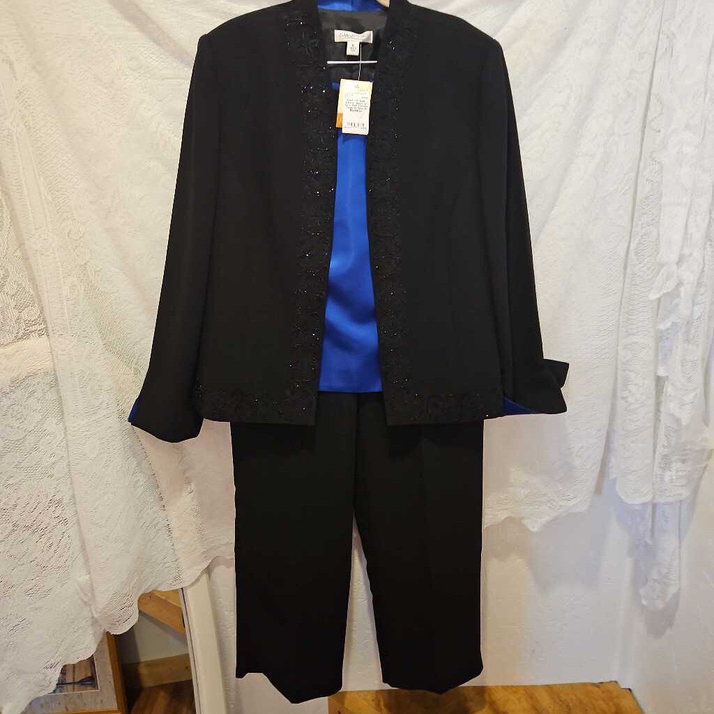 NWT 3PC Satin Trimmed Blazer w/ Satin Shell & Dress Pants Set Size 14