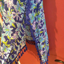 Load image into Gallery viewer, SALE - Maui Tassels Cover Up Blue Floral Extra Flirty
